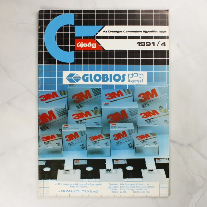 A Commodore Újság 1991/4 számának címlapja 3M floppy lemez hirdetéssel