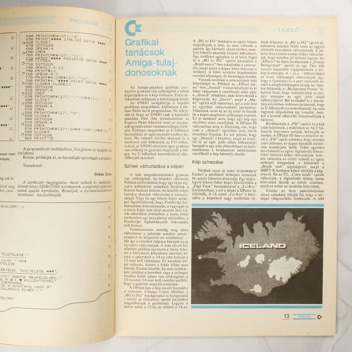 A C+újság belső oldala grafikai tanácsokkal Amiga felhasználóknak.
