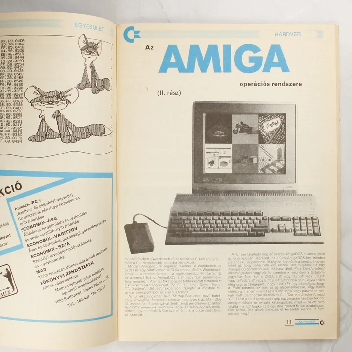 A C+ Újság belső oldala az Amiga operációs rendszeréről szóló cikkel.