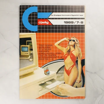 A C+ Újság 1989/7-8. számának színes borítója számítógéppel és fürdőruhás nővel.