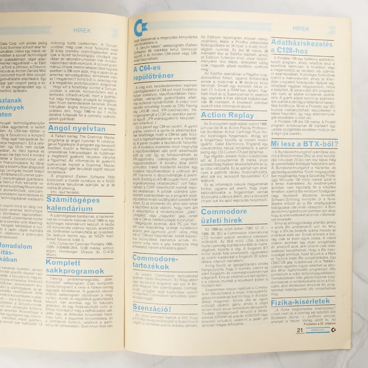 Commodore Újság hírek oldal Hírek és rövid cikkek a Commodore Újság 1989/3-as számából