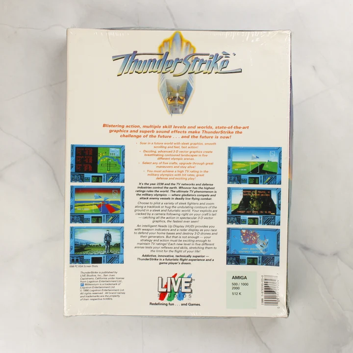 ThunderStrike Amiga hátoldal ThunderStrike Amiga játék dobozának hátoldala