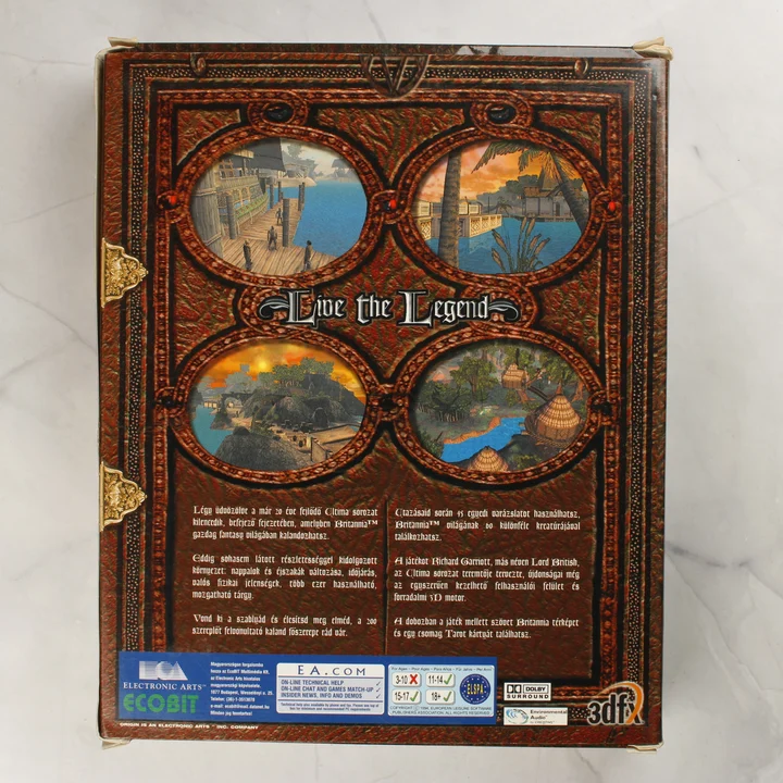 Ultima IX Ascension doboz hátnézet Ultima IX Ascension videójáték dobozának hátoldala magyar leírással