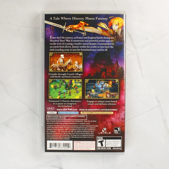 Jeanne d'Arc PSP hátlap Jeanne d'Arc PSP játék hátoldali borítója