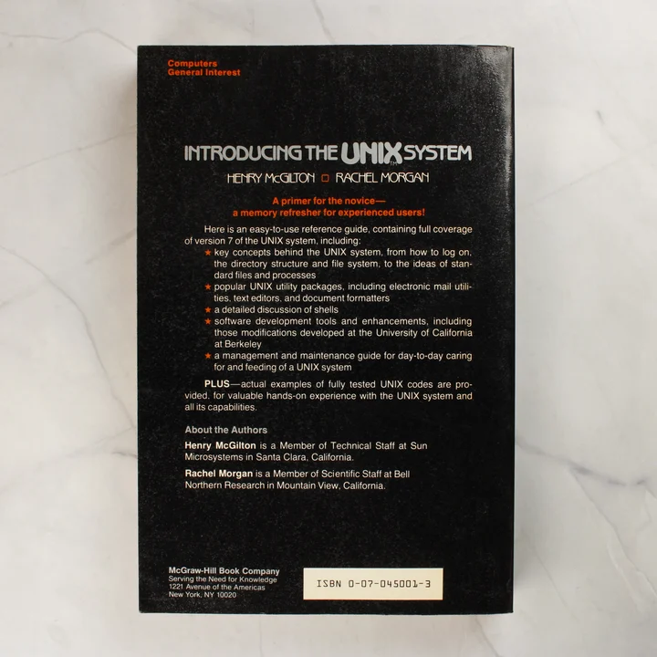 Az Introducing the UNIX System könyv hátoldala az ISBN számmal