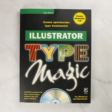 Az Illustrator Type Magic könyv elülső borítója fekete alapon színes feliratokkal.