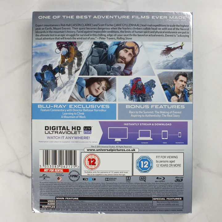 Everest 3D Blu-ray film karton védőborítója hátulról