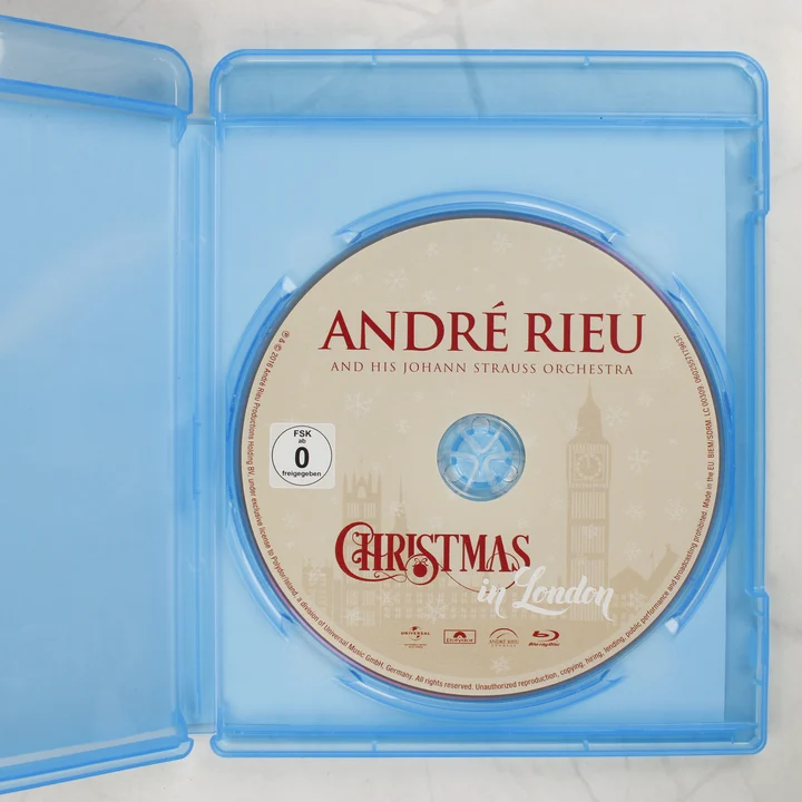 André Rieu Christmas in London Blu-ray lemez a tokban Nyitott Blu-ray tok a lemezzel