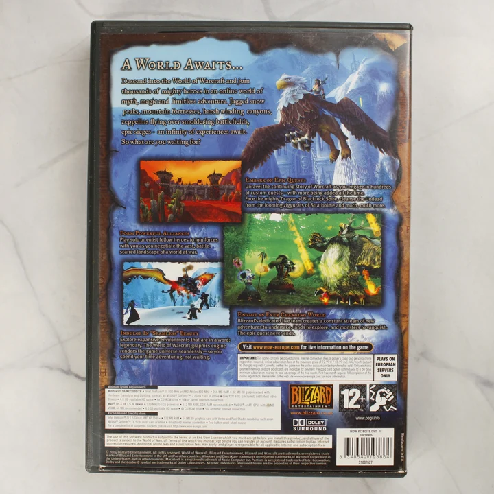 A World of Warcraft játék tokjának hátoldala rendszerkövetelményekkel