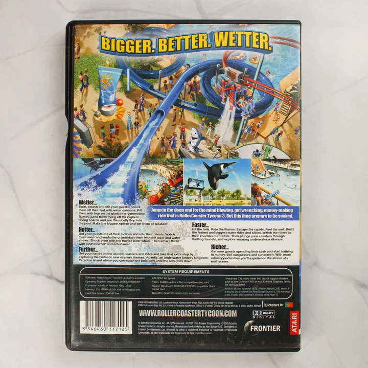 RollerCoaster Tycoon 3 Soaked hátoldal RollerCoaster Tycoon 3 Soaked PC játék tok hátoldala