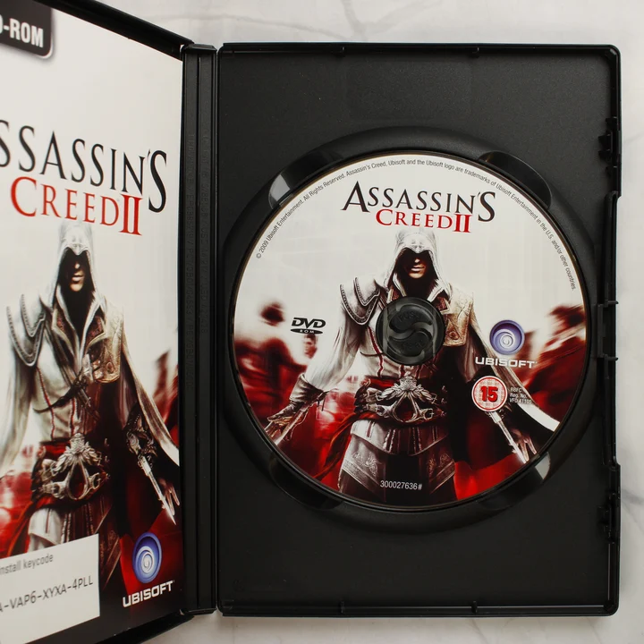 Assassin's Creed II lemez és belső Assassin's Creed II nyitott tok és lemez