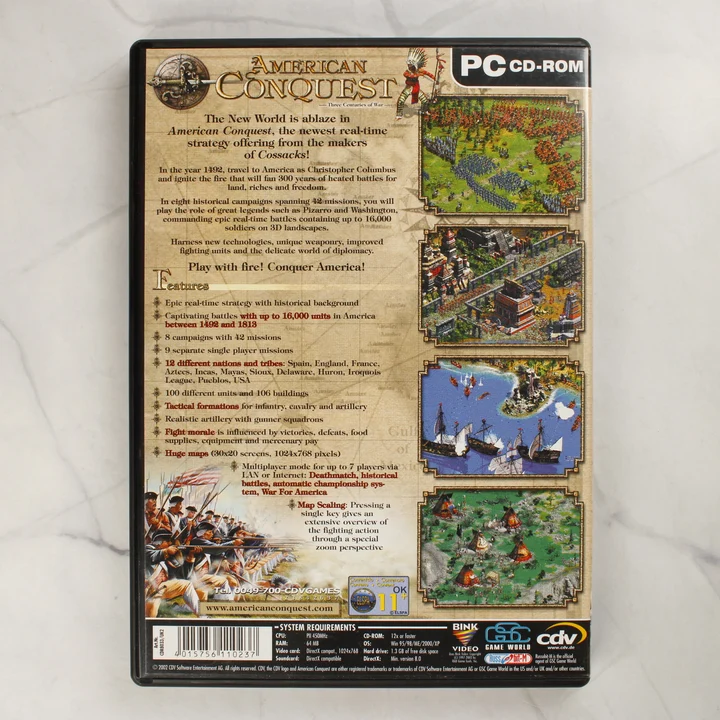 American Conquest hátlap American Conquest PC játék hátlapi borítója