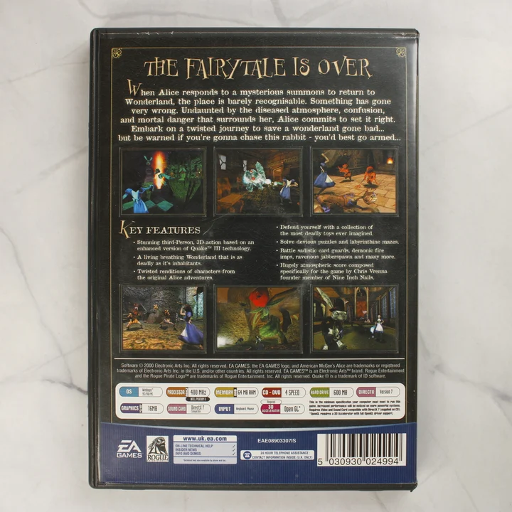 American McGee's Alice PC hátlap American McGee's Alice PC játék hátoldala