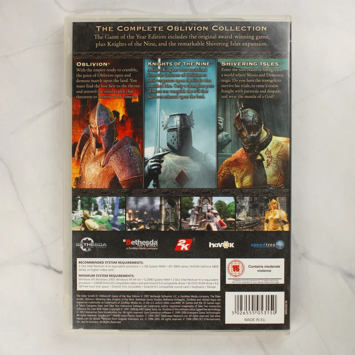 The Elder Scrolls IV: Oblivion Game of the Year Edition PC játék hátoldala