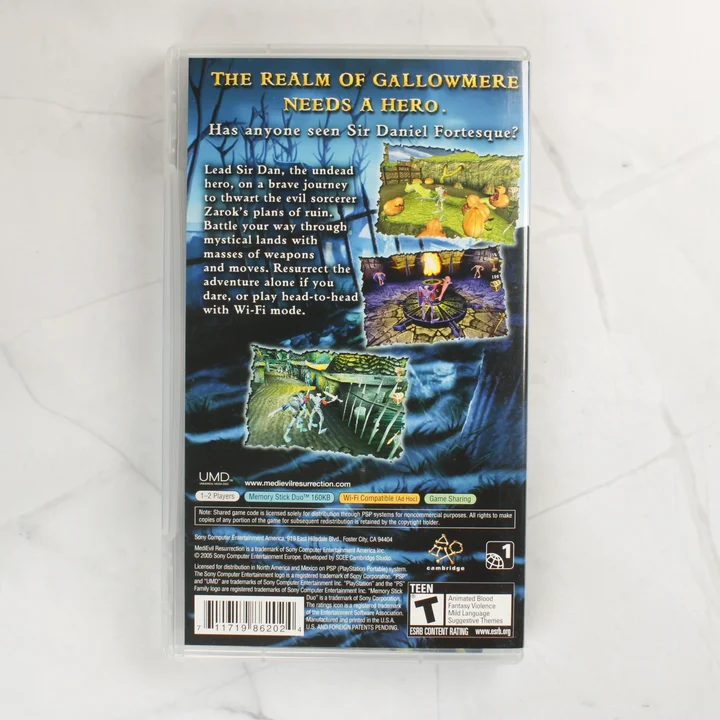 MediEvil Resurrection PSP játék hátoldali borítója