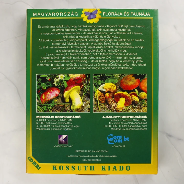 Magyarország gombái CD-ROM dobozának hátoldala rendszerkövetelményekkel