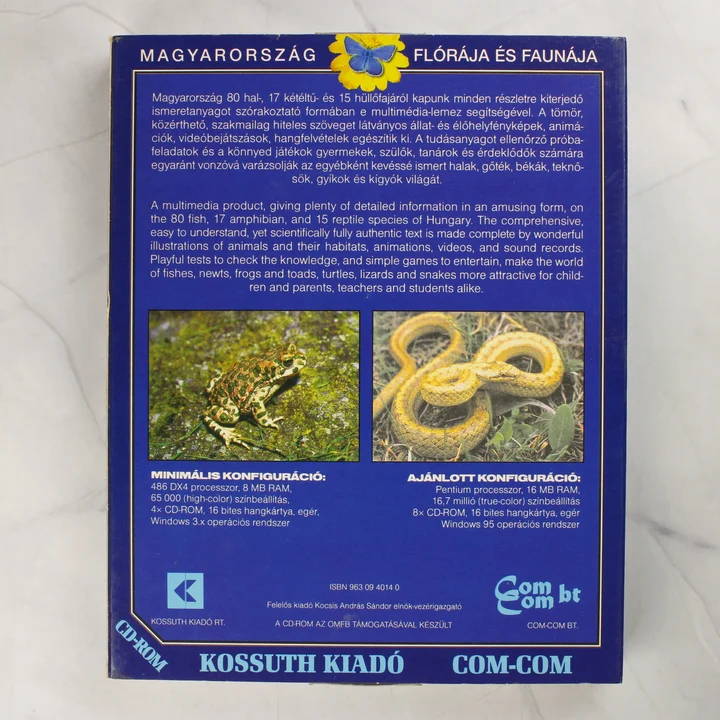 Halak, kétéltűek, hüllők rendszerkövetelmények Halak, kétéltűek, hüllők CD-ROM dobozának hátoldala a rendszerkövetelményekkel