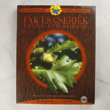 Fák és cserjék CD-ROM karton védőtokjának előlapja makkos grafikával