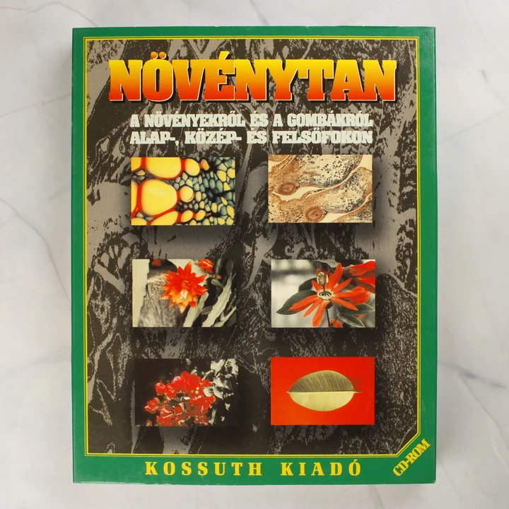 Növénytan CD-ROM doboz A Növénytan CD-ROM szoftver zöld színű, illusztrált kartondoboza elölről.