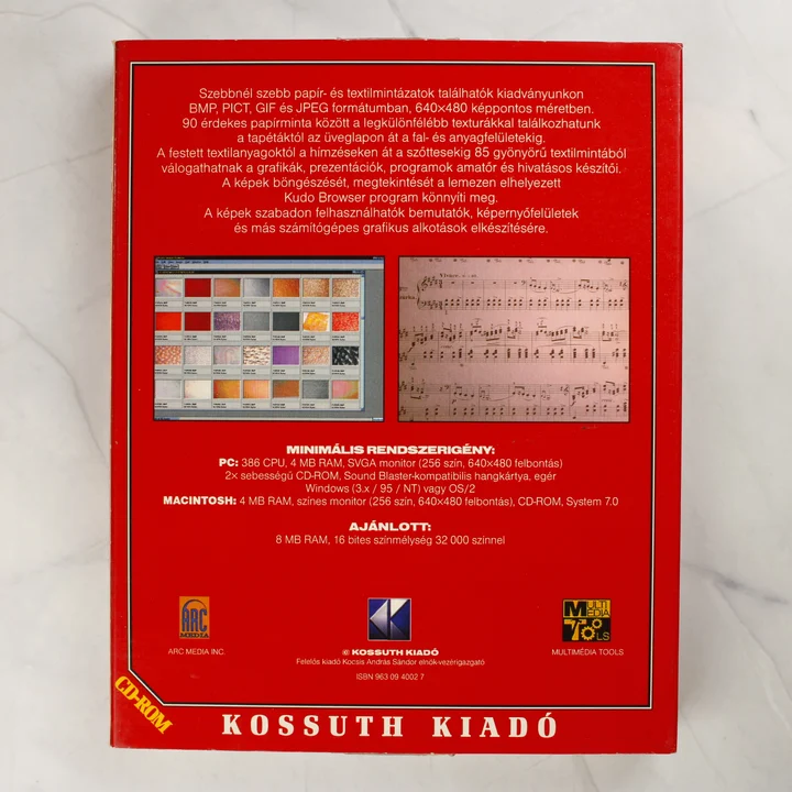 Papírok és textúrák CD-ROM dobozának hátoldala