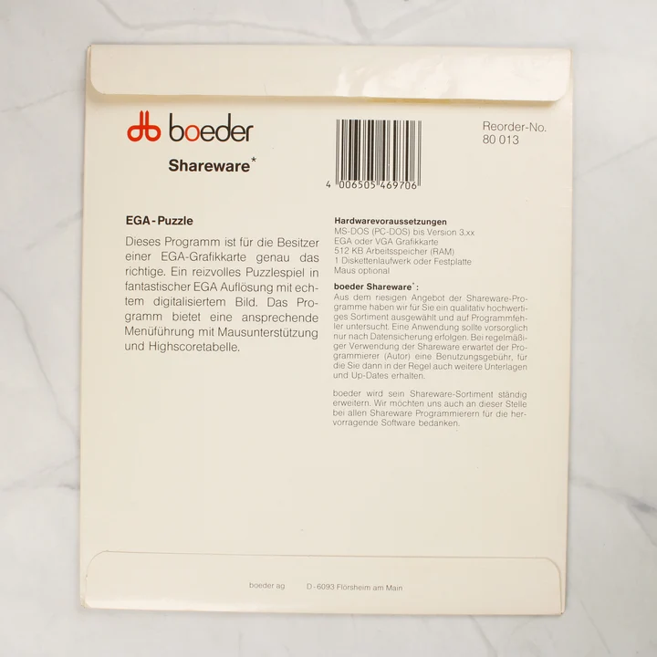 Boeder EGA-Puzzle videójáték tokjának hátoldala