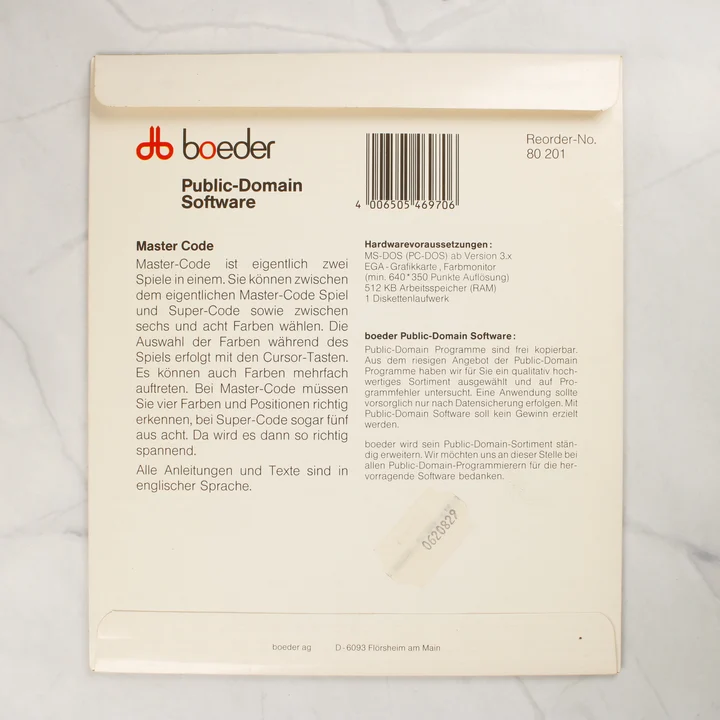 Boeder Master Code hátoldali leírás Boeder Master Code videójáték papírtokos csomagolása hátulról