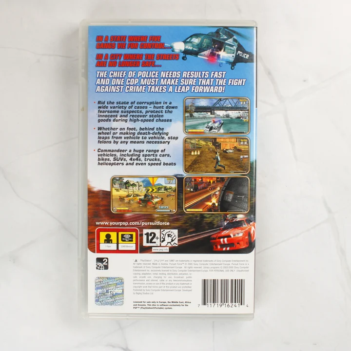 Pursuit Force PSP játék hátlapi borítója