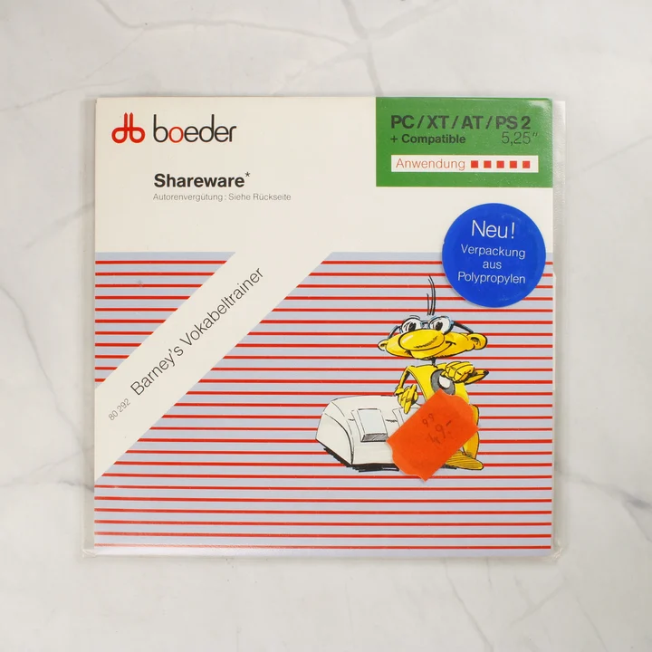 Boeder Barney's Vokabeltrainer előlap Boeder Barney's Vokabeltrainer szoftver előlapja 5,25 colos floppy formátumban
