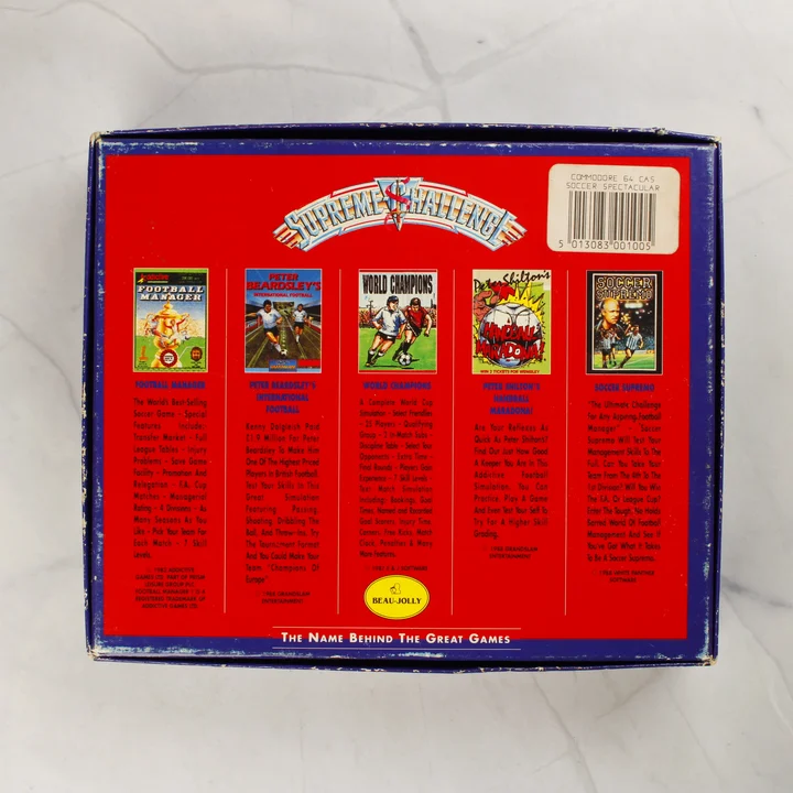 Soccer Spectacular C64 hátoldal Soccer Spectacular Commodore 64 játékgyűjtemény dobozának hátoldala
