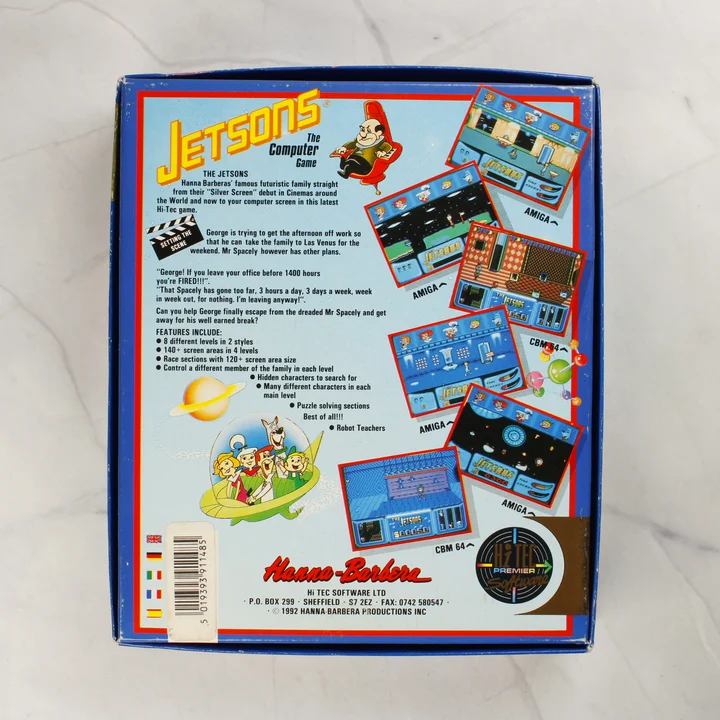 The Jetsons C64 hátlap The Jetsons: The Computer Game doboz hátoldala játékmenet képekkel