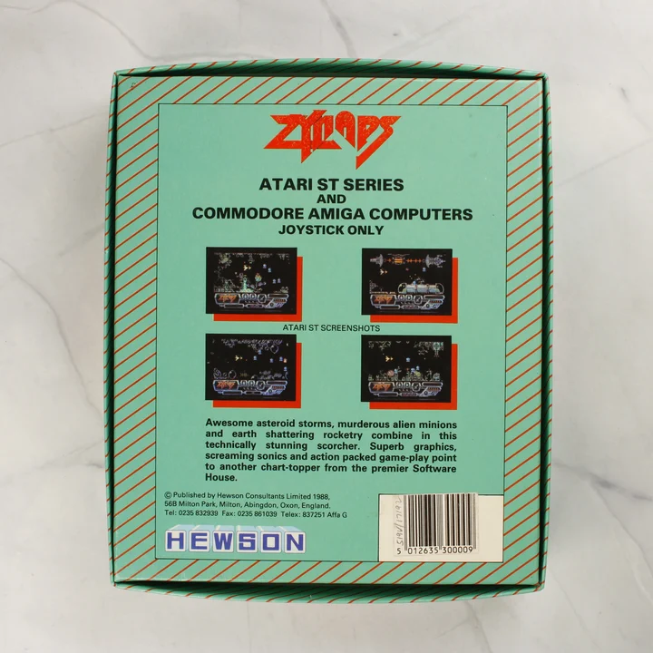 Zynaps Amiga doboz hátlap Zynaps Commodore Amiga videójáték dobozának hátoldala