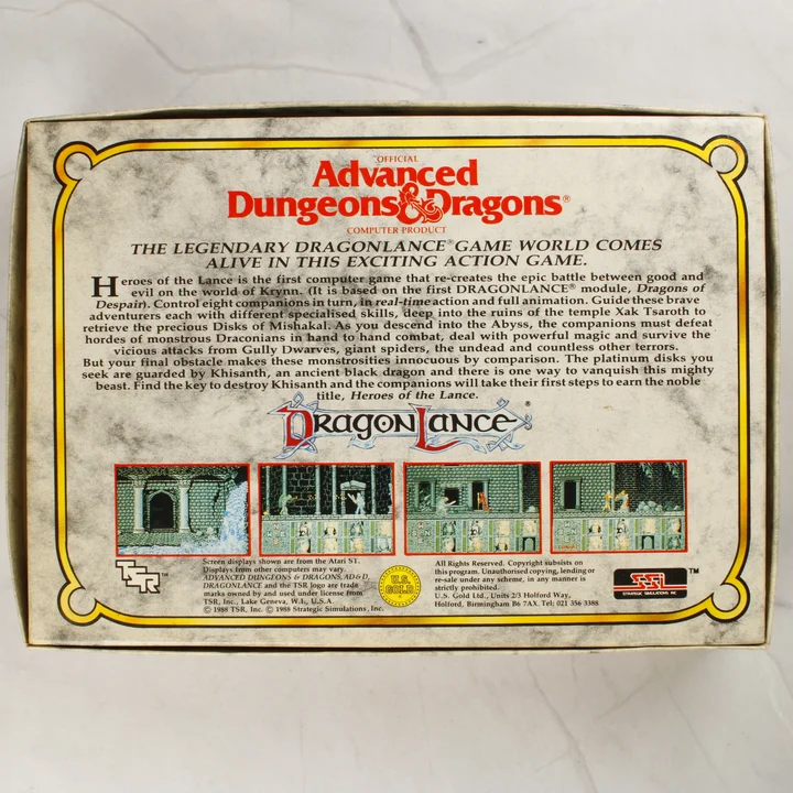Heroes of the Lance hátoldal Advanced Dungeons & Dragons Heroes of the Lance doboz hátulja