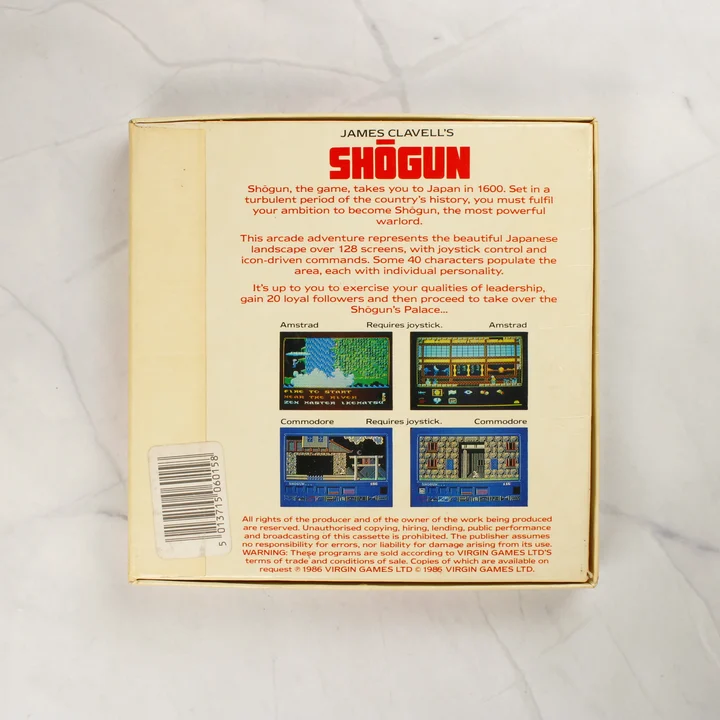 Shogun C64 hátoldal A Shogun videójáték dobozának hátoldala leírással és képernyőképekkel