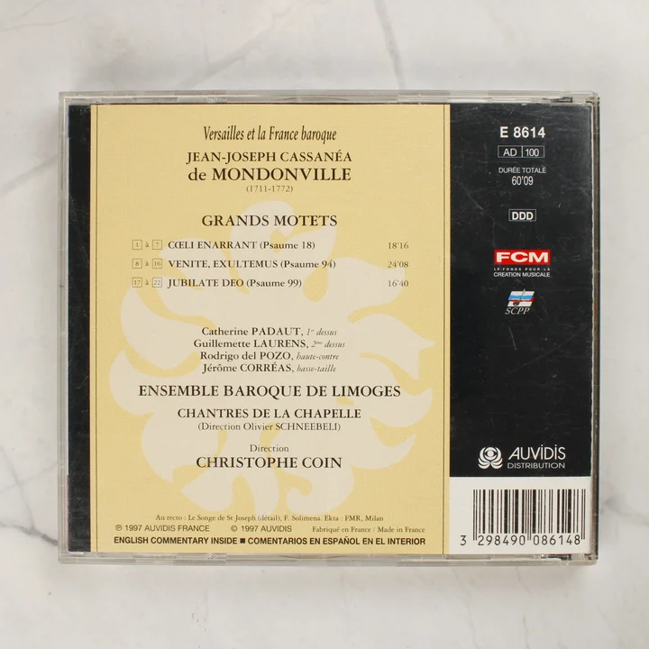 Mondonville - Grands Motets CD tokjának hátlapja a számlistával