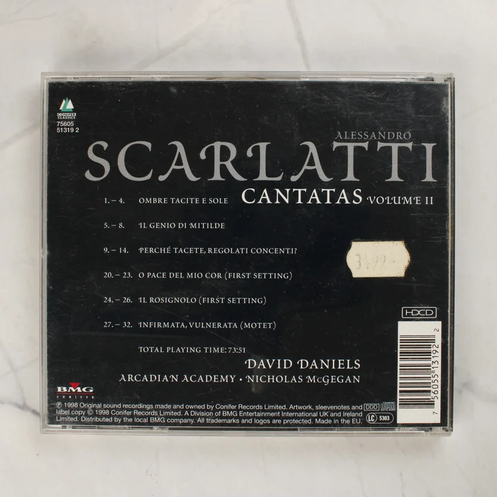 Alessandro Scarlatti - Cantatas Volume II CD hátlapja a számlistával és árcédulával