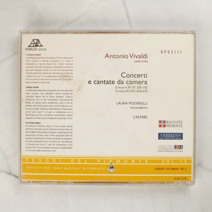 Vivaldi Concerti e cantate da camera CD hátlap Vivaldi Concerti e cantate da camera CD hátlapja a részletes tartalommal