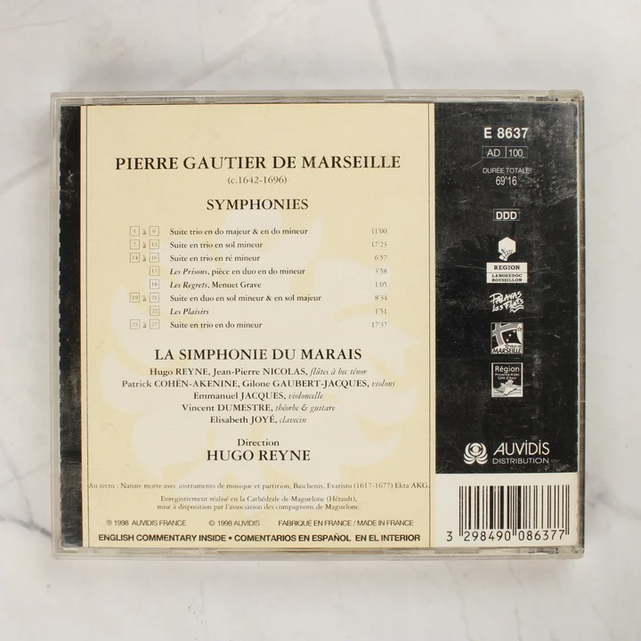 Pierre Gautier de Marseille - Symphonies CD hátlap Pierre Gautier de Marseille - Symphonies CD tokjának hátlapja a számlistával