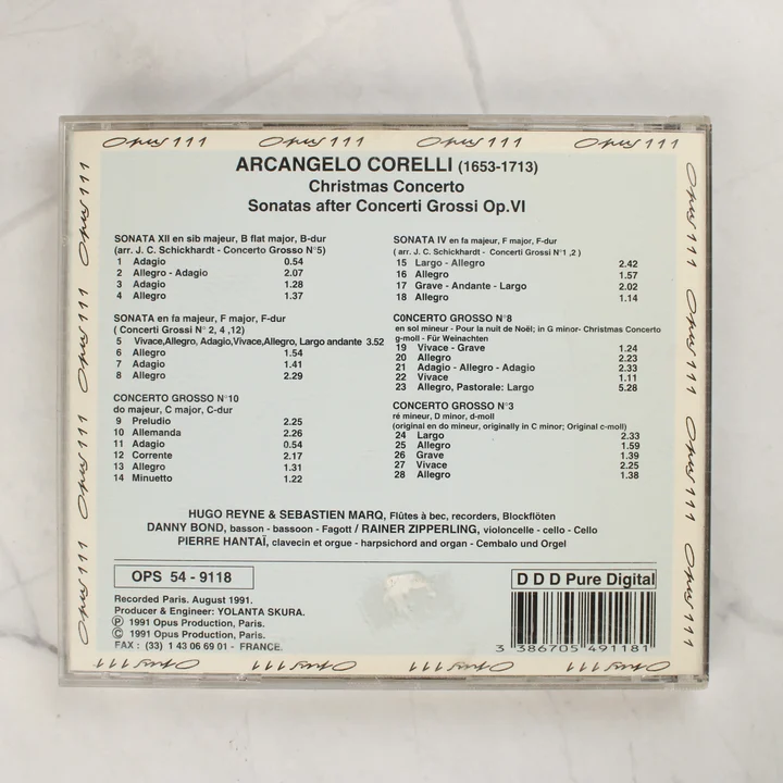 Corelli Christmas Concerto CD hátlap Arcangelo Corelli Christmas Concerto CD hátlapja a számlistával