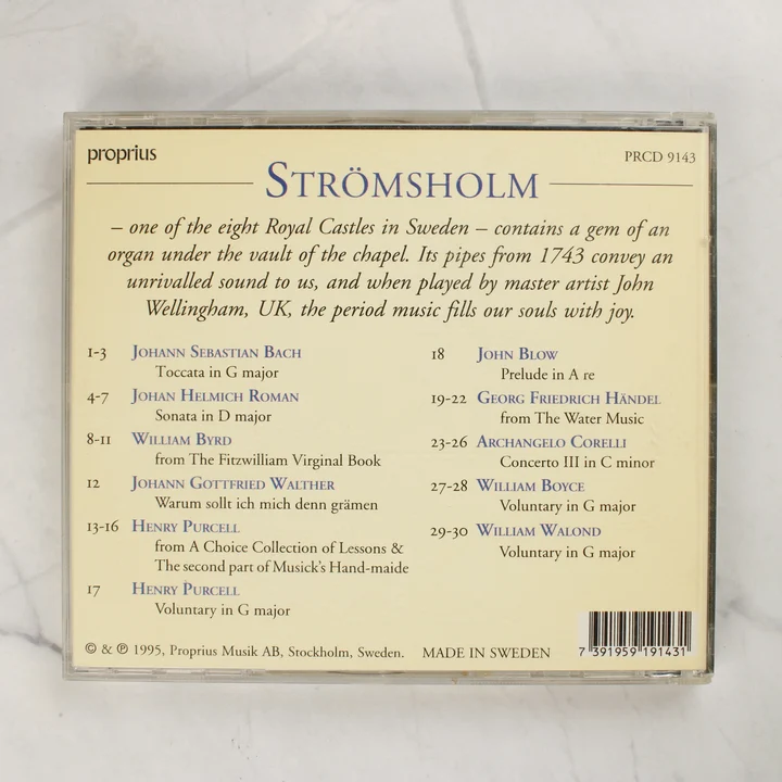 John Wellingham Strömsholm Castle Chapel CD hátlapi borítója a számlistával és vonalkóddal
