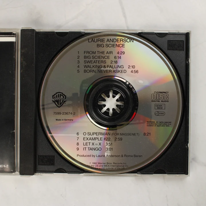 Laurie Anderson Big Science CD lemez a nyitott tokban