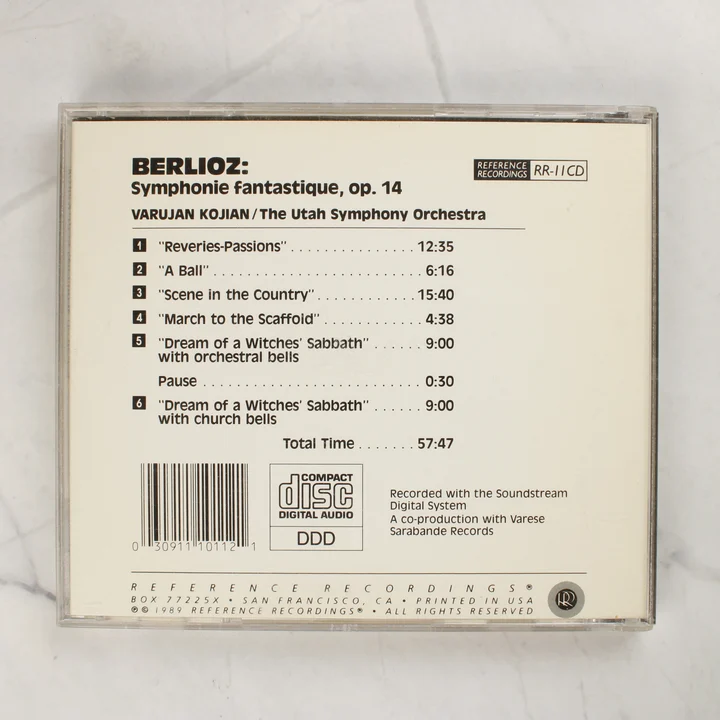 Berlioz Symphonie Fantastique CD hátlap Hector Berlioz Symphonie Fantastique CD-jének hátlapja a számlistával és vonalkóddal