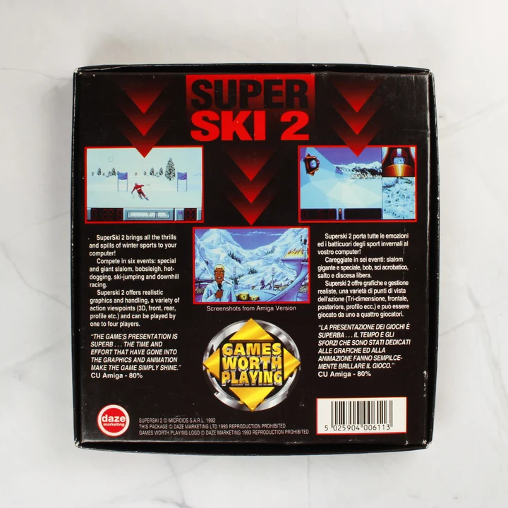 Super Ski 2 Amiga játék dobozának hátoldala