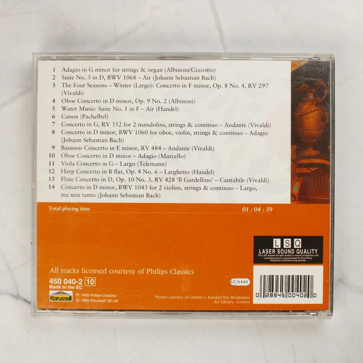 Baroque Favourites klasszikus zenei CD hátlapja a számlistával