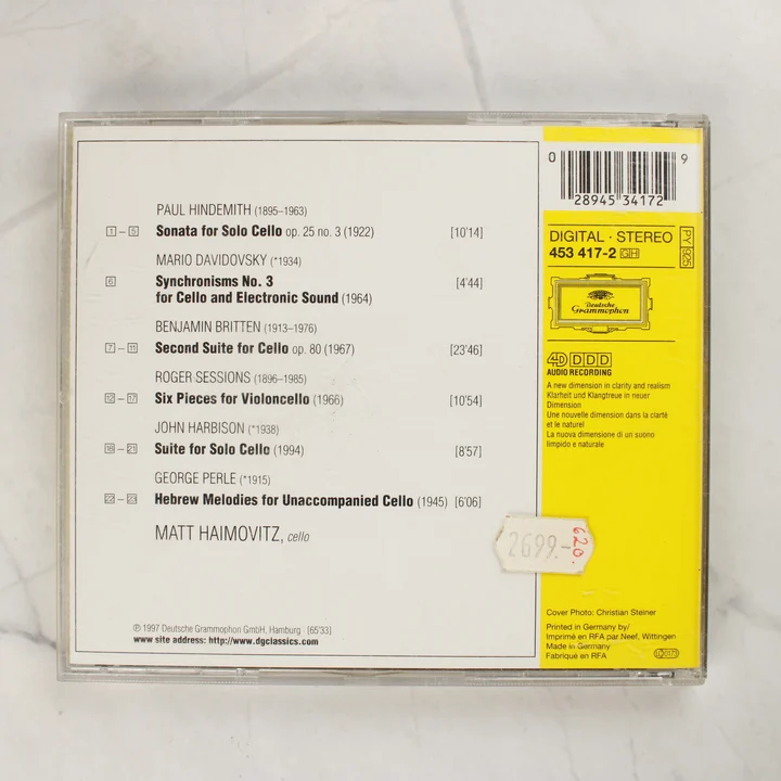 Matt Haimovitz – The 20th Century Cello Vol. 2 CD hátlap Matt Haimovitz – The 20th Century Cello Vol. 2 CD hátsó borítója a számlistával