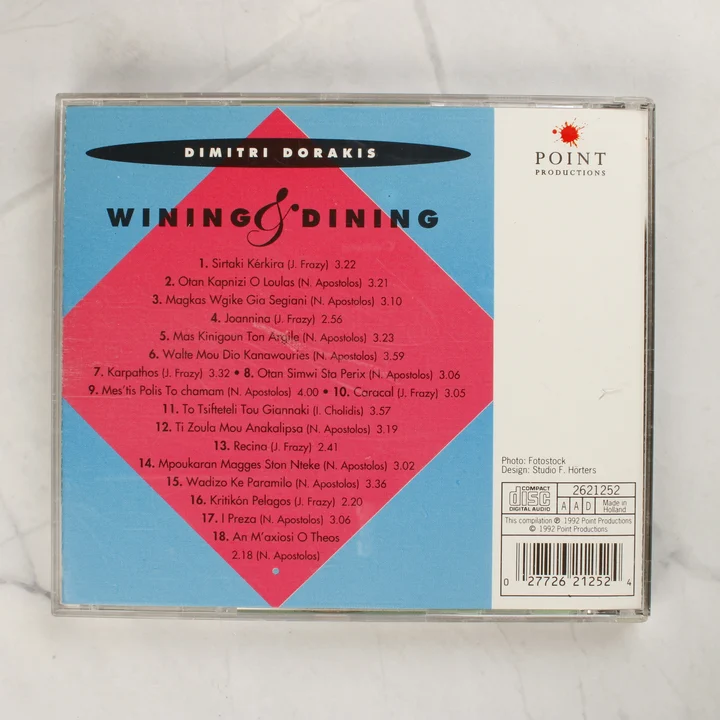 Dimitri Dorakis Wining & Dining from Greece CD hátlapi borítója a számlistával