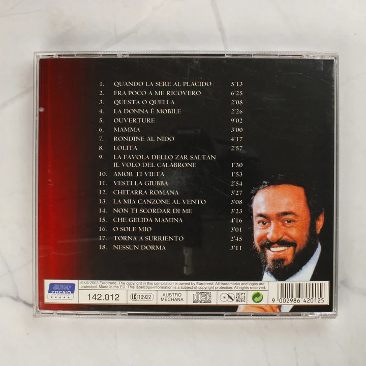 Luciano Pavarotti Live in Modena CD hátlap Luciano Pavarotti Live in Modena zenei CD hátlapja a számlistával