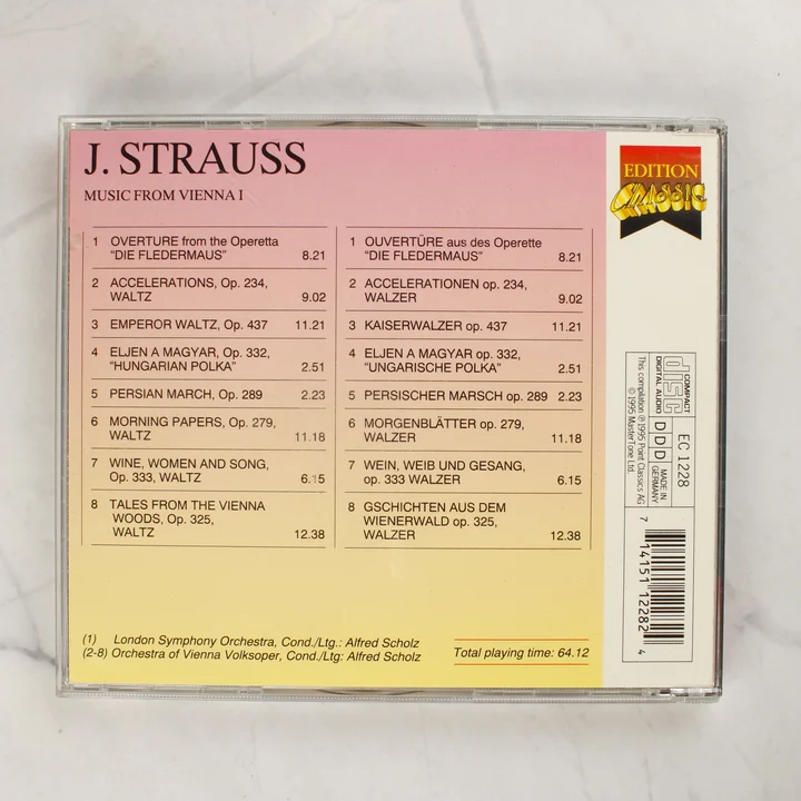 J. Strauss - Music from Vienna I CD hátlapja a számlistával