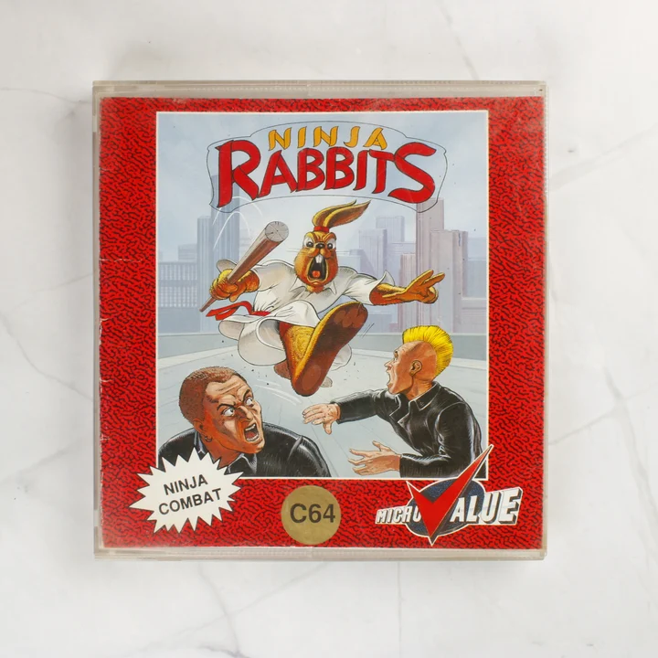 Ninja Rabbits C64 videójáték előlapi borítója műanyag tokban