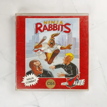 Ninja Rabbits C64 videójáték előlapi borítója műanyag tokban
