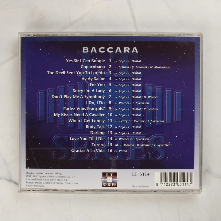 Baccara - Yes Sir I Can Boogie CD hátlap Baccara - Yes Sir I Can Boogie CD hátlapja a számlistával és vonalkóddal